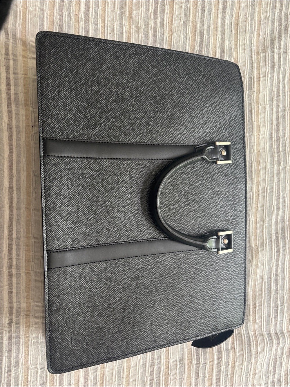 Louis Vuitton Black Textured Leather Top-Handle Briefcase with Gold Hardware